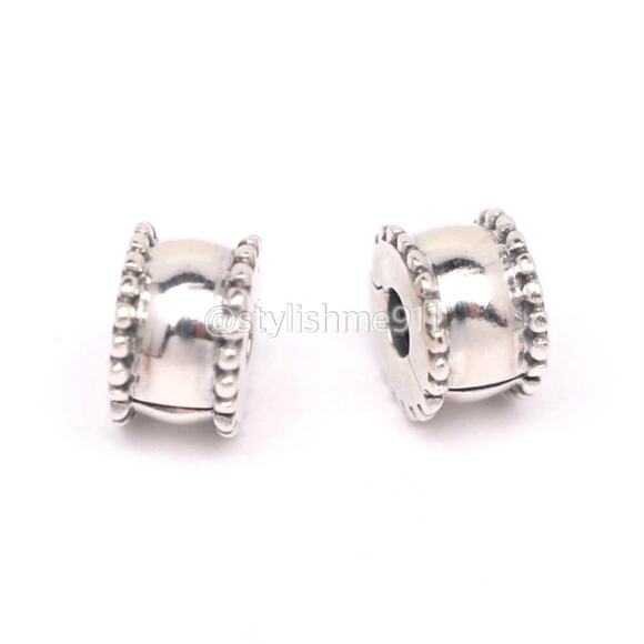 Two Authentic PANDORA Sterling Silver Beveled Clips - 790267 - Picture 2 of 9